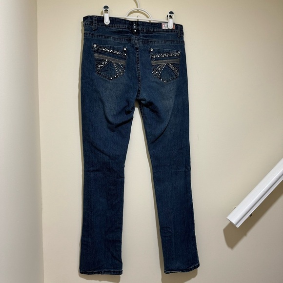 Women’s Y2K Bling Details Diamond Saza Brand Denim Blue Skinny Jeans Size: 15 - Picture 11 of 15